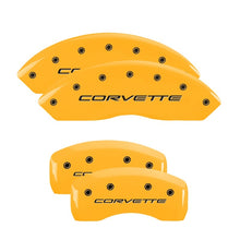 Load image into Gallery viewer, MGP 4 Caliper Covers Engraved Front &amp; Rear C5/Corvette Yellow finish black ch