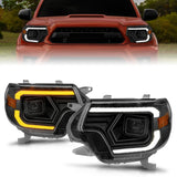 ANZO 12-15 Toyota Tacoma Projector Headlights - w/ Light Bar Switchback Black Housing