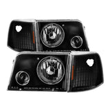 xTune Ford Ranger 93-97 Projector Headlights w/ Corner Lights Black PRO-JH-FR93-SET-BK