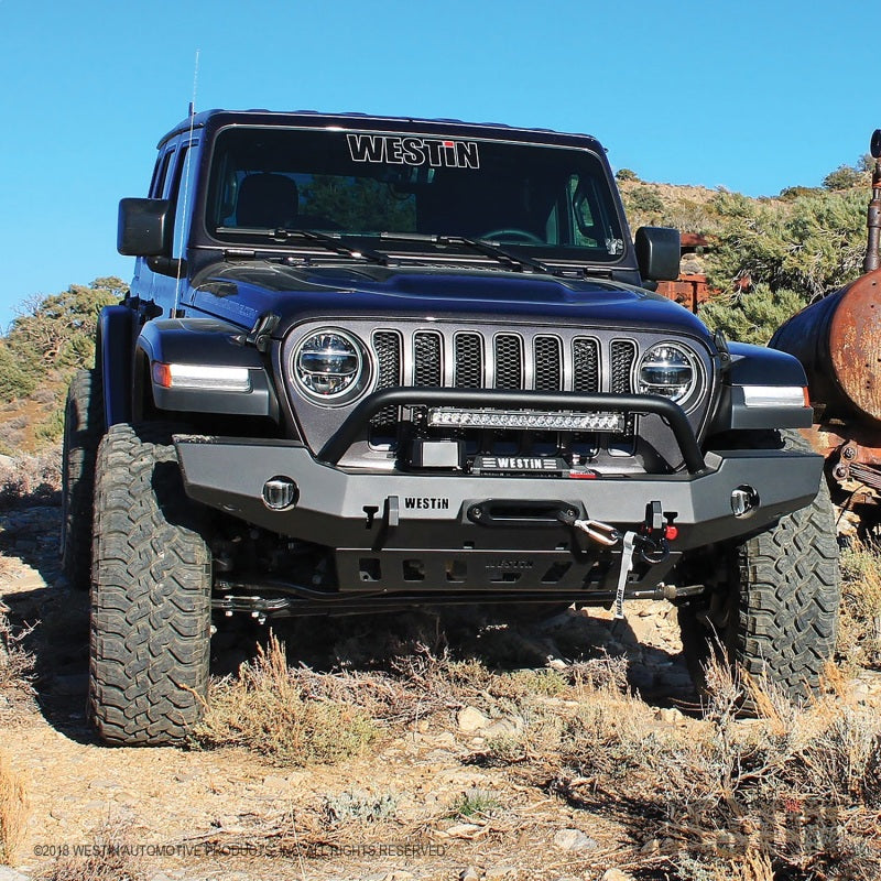 Westin 18-19 Jeep Wrangler JL WJ2 Full Width Front Bumper w/Bull Bar Textured Black