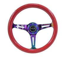 Load image into Gallery viewer, NRG Classic Wood Grain Steering Wheel (350mm) Red Grip w/Neochrome 3-Spoke Center