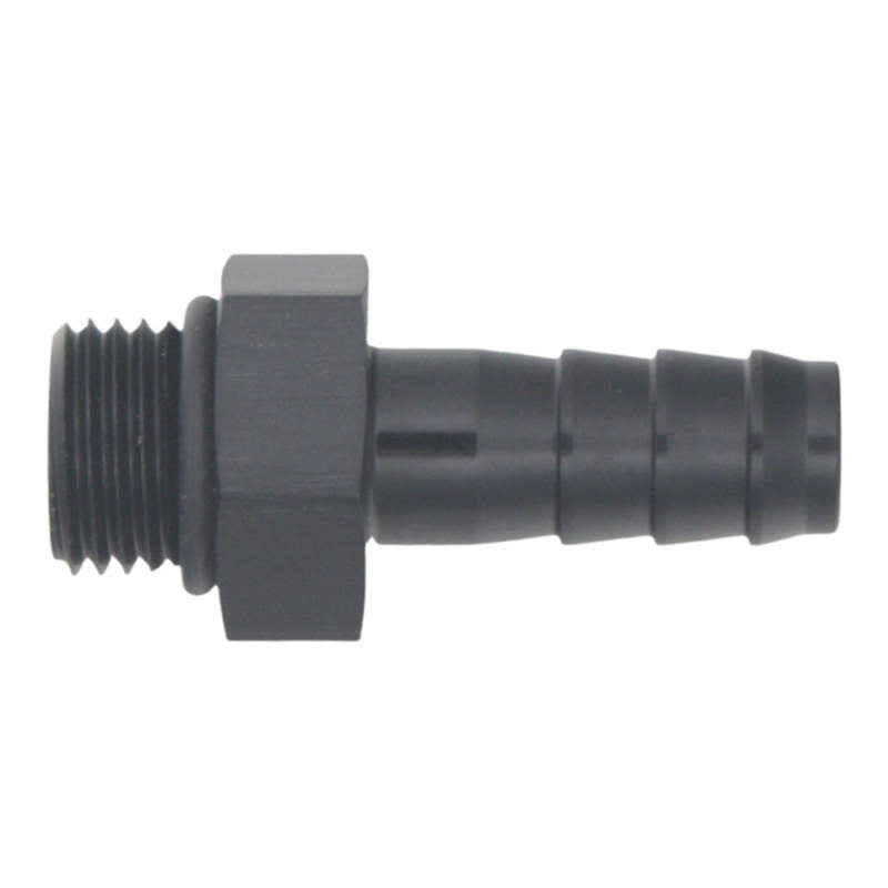 DeatschWerks 6AN ORB Male to 3/8in Male Triple Barb Fitting (Incl O-Ring) - Anodized Matte Black