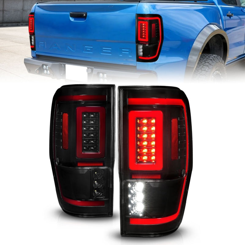 ANZO 19-22 Ford Ranger Full LED Taillights w/ Lightbar Sequential Signal Black Housing/Smoke Lens