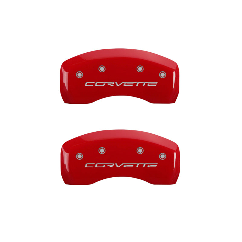 MGP 4 Caliper Covers Engraved Front & Rear C6/Corvette Red finish silver ch