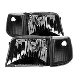 xTune Ford Ranger 93-97 Crystal Headlights w/ Corner Lights 4pcs Sets Black HD-JH-FR93-SET-BK