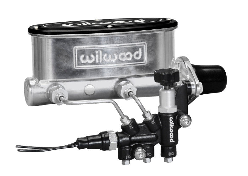 Wilwood HV Tandem M/C Kit w L/H Bracket & Prop Valve - 1in Bore Ball Burnished