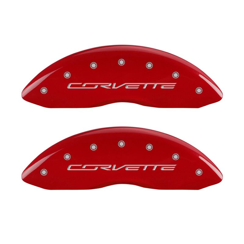 MGP 4 Caliper Covers Engraved Front & Rear C7/Corvette Red finish silver ch