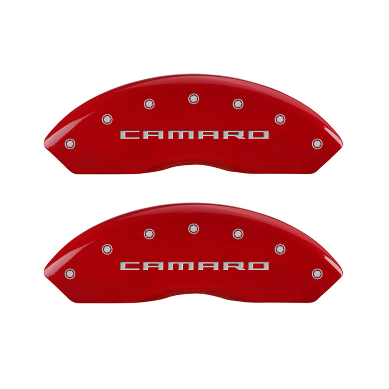 MGP 4 Caliper Covers Engraved Front & Rear Gen 5/Camaro Red finish silver ch