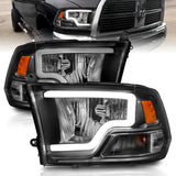 ANZO 2009-2018 Dodge Ram 1500 Crystal Headlights w/ Light Bar Black Housing