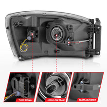 Load image into Gallery viewer, Anzo 06-09 Dodge RAM 1500/2500/3500 Headlights Black Housing/Clear Lens (w/ Light Bars)